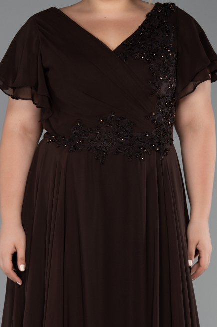 Robe Grande Taille Longue Mousseline Brun ABU1562