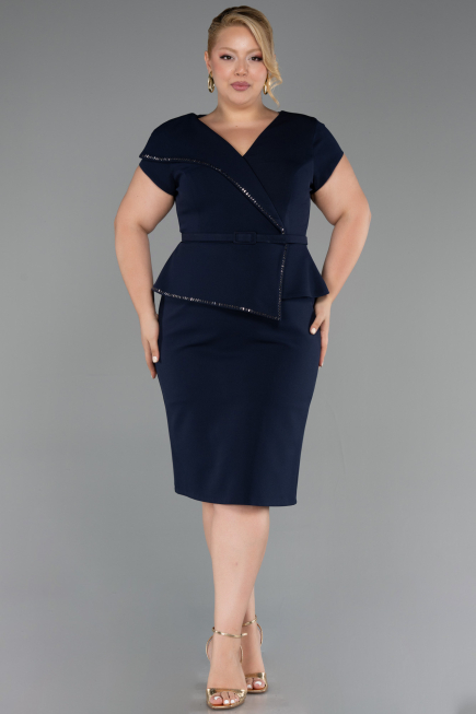 Robe De Invitation Grande Taille Midi Bleu Marine ABK2669