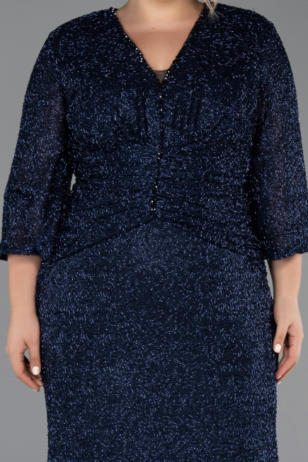 Robe De Soirée Grande Taille Longue Perlé Bleu Marine ABU6501