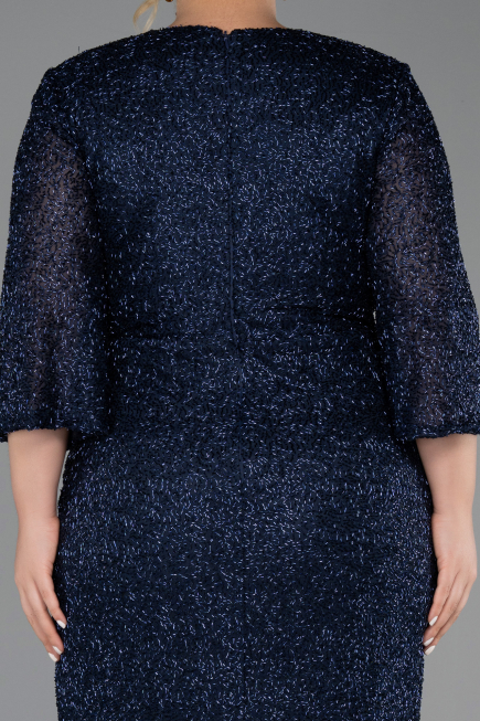 Robe De Soirée Grande Taille Longue Perlé Bleu Marine ABU6501