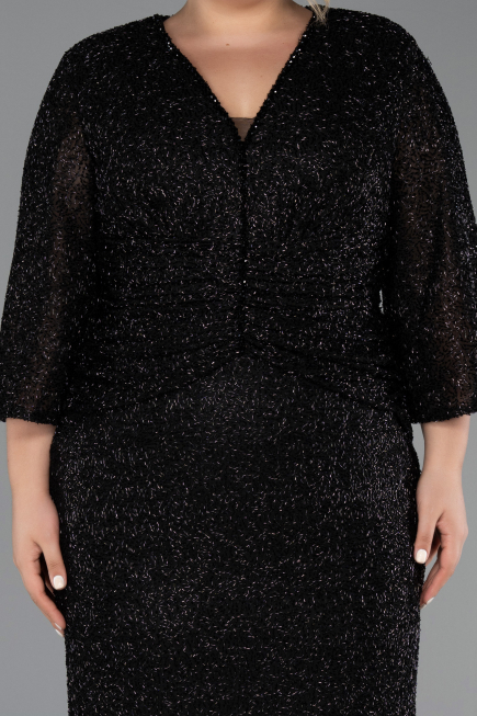 Robe De Soirée Grande Taille Longue Perlé Noir ABU6501