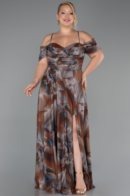 Robe De Soirée Grande Taille Longue Brun ABU6409