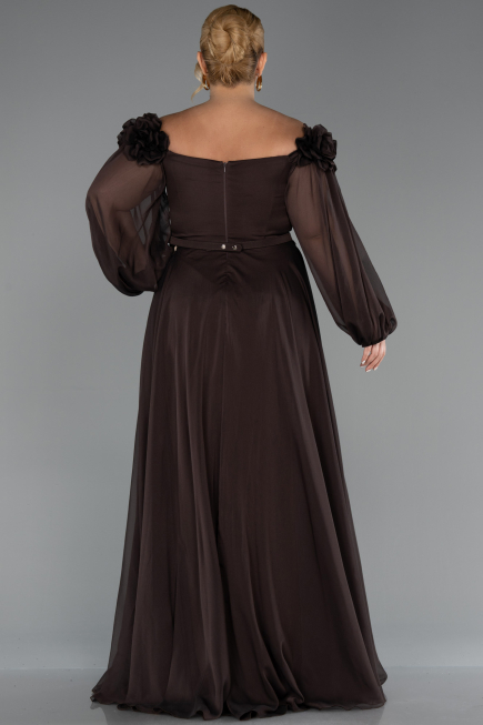 Robe Grande Taille Longue Mousseline Brun ABU4131