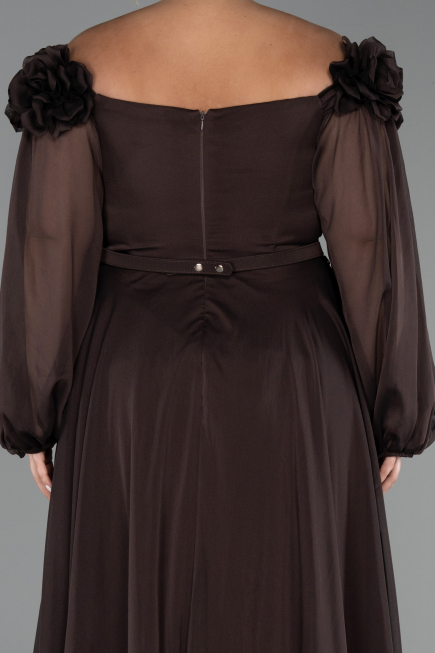 Robe Grande Taille Longue Mousseline Brun ABU4131