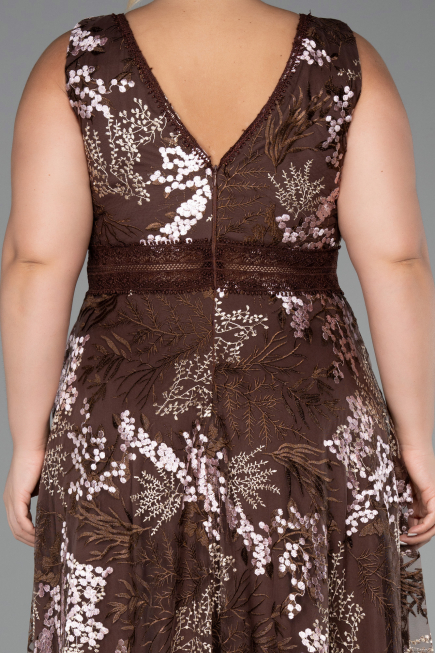 Robe De Soirée Grande Taille Longue Lacé Brun ABU4261