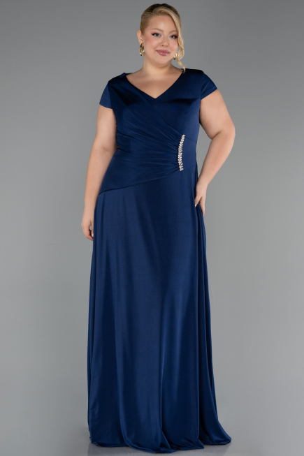 Robe Grande Taille Longue Bleu Marine ABU6410