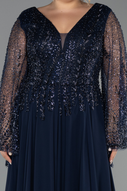 Robe de Soirée Grande Taille Longue Mousseline Bleu Marine ABU6434