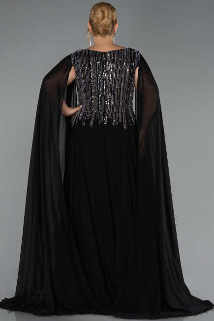 Robe De Soirée Grande Taille Longue Mousseline Noir ABU6435