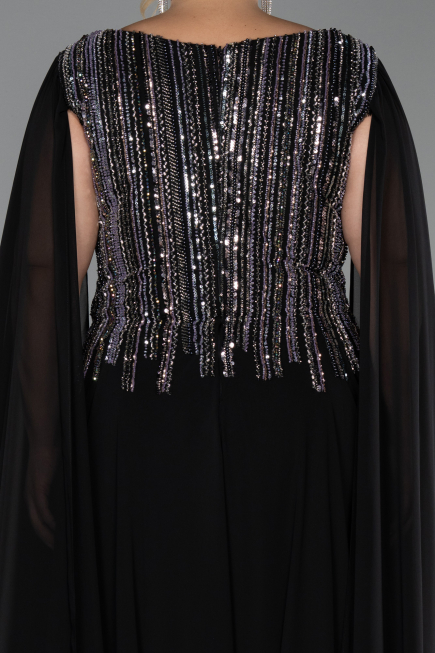 Robe De Soirée Grande Taille Longue Mousseline Noir ABU6435