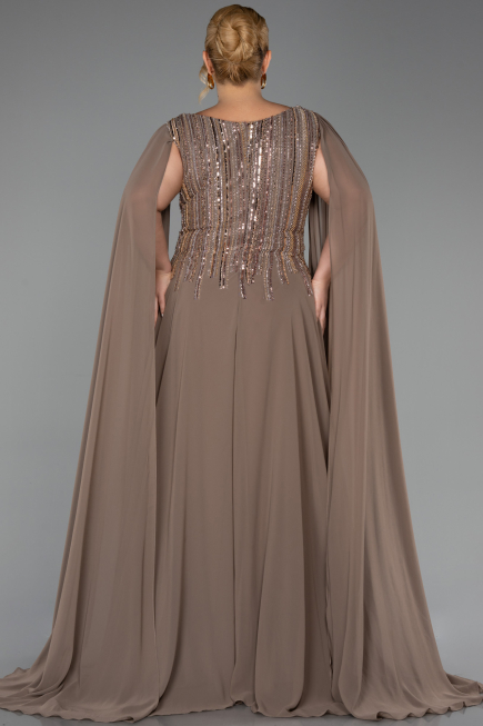 Robe De Soirée Grande Taille Longue Mousseline Vison ABU6435