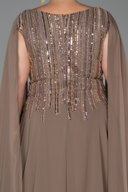 Robe De Soirée Grande Taille Longue Mousseline Vison ABU6435