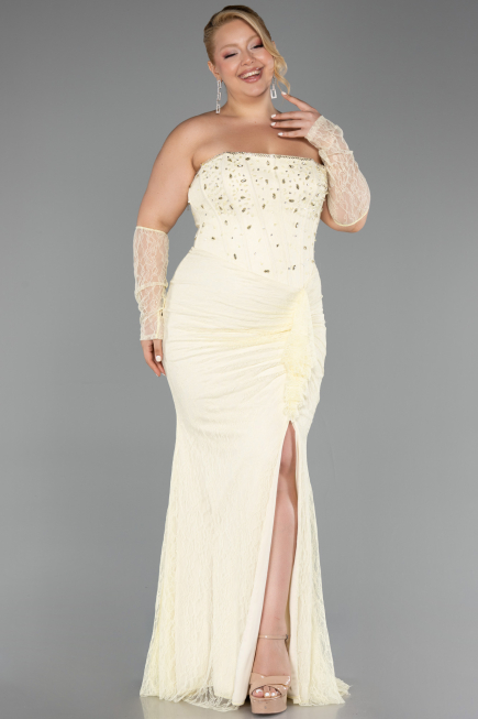 Robe Grande Taille Longue Dantelle Jaune ABU6364