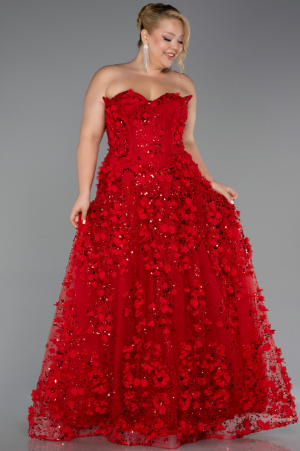 Robe De Fiançailles Grande Taille Longue Rouge ABU5660