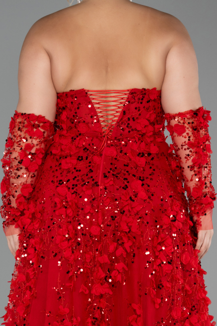 Robe De Fiançailles Grande Taille Longue Rouge ABU5660