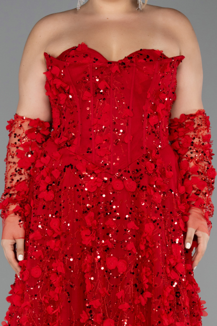 Robe De Fiançailles Grande Taille Longue Rouge ABU5660