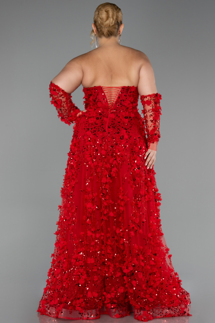 Robe De Fiançailles Grande Taille Longue Rouge ABU5660