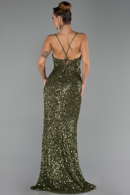 Robe de Soirée Longue Squameuse Kaki ABU6498