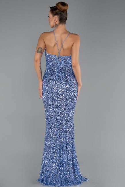 Robe de Soirée Longue Squameuse Indigo ABU6498