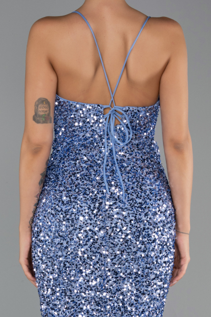 Robe de Soirée Longue Squameuse Indigo ABU6498