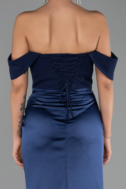 Robe Queue de Poisson Longue Satin Bleu Marine ABU6525
