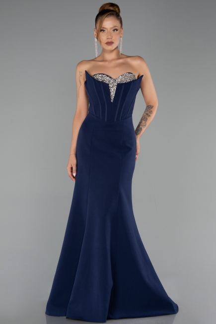 Robe Queue de Poisson Longue Bleu Marine ABU6526