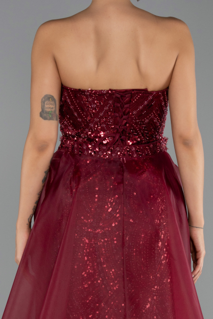 Robe de Soirée Longue Perlé Rouge Bordeaux ABU5511