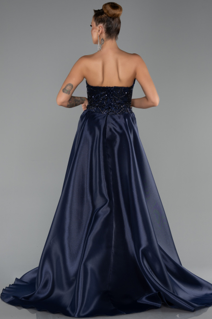 Robe de Soirée Longue Perlé Bleu Marine ABU5511
