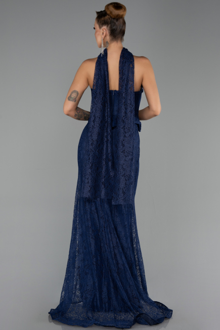 Robe de Soirée Longue Dantelle Bleu Marine ABU6487