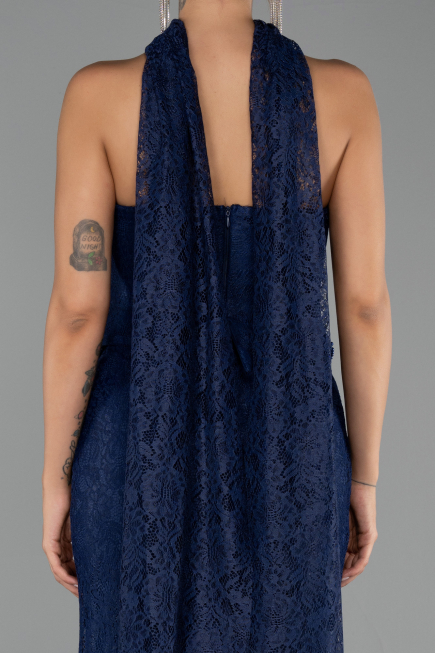 Robe de Soirée Longue Dantelle Bleu Marine ABU6487