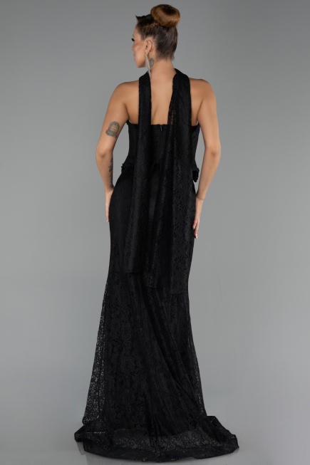 Robe de Soirée Longue Dantelle Noir ABU6487