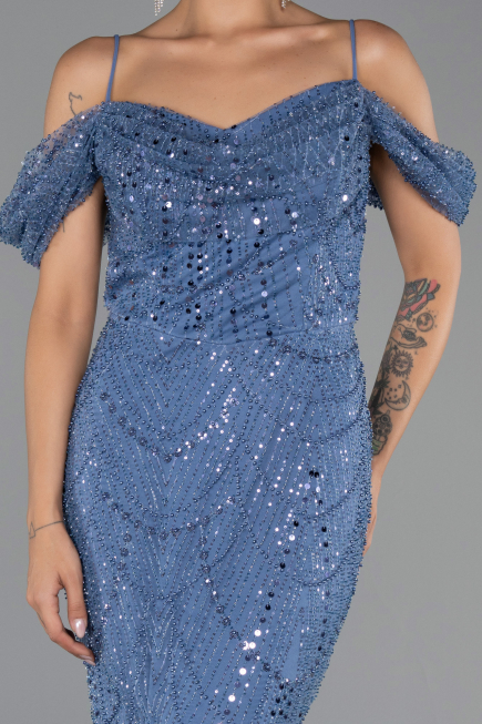 Robe de Soirée Longue Perlé Indigo ABU6190