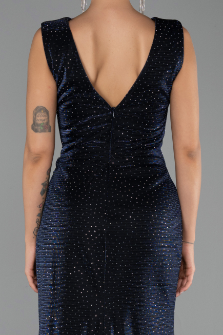 Robe de Soirée Longue Pierreux Bleu Marine ABU6521