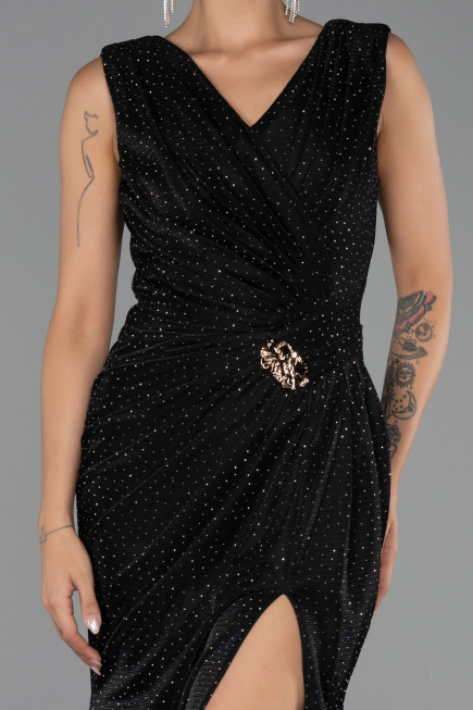 Robe de Soirée Longue Pierreux Noir ABU6521
