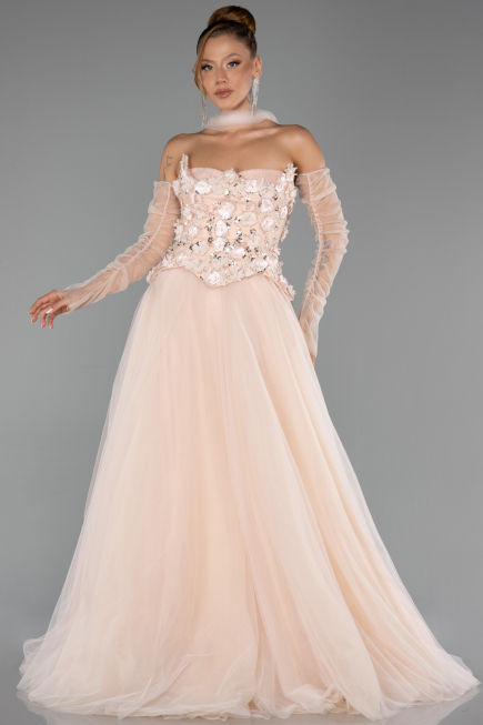 Robe de Soirée Longue Saumon ABU6523