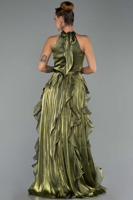 Robe de Soirée Longue Mousseline Vert Huile ABU6227