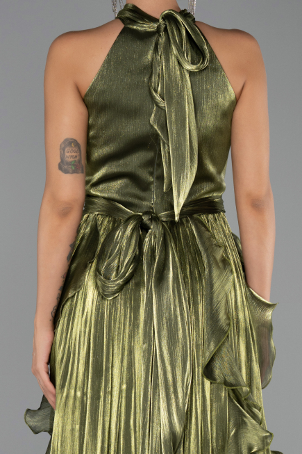Robe de Soirée Longue Mousseline Vert Huile ABU6227