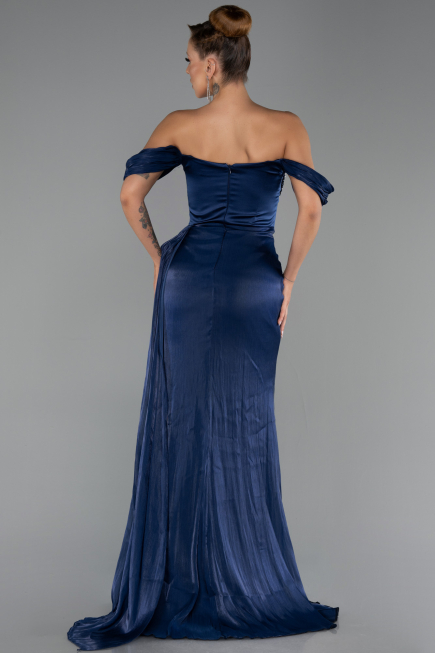 Robe de Soirée Longue Mousseline Bleu Marine ABU6496