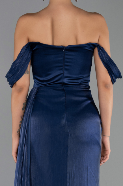 Robe de Soirée Longue Mousseline Bleu Marine ABU6496