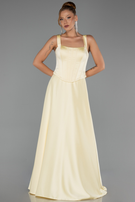Robe de Soirée Longue Satin Jaune ABU6527