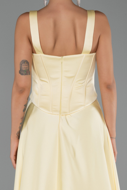 Robe de Soirée Longue Satin Jaune ABU6527