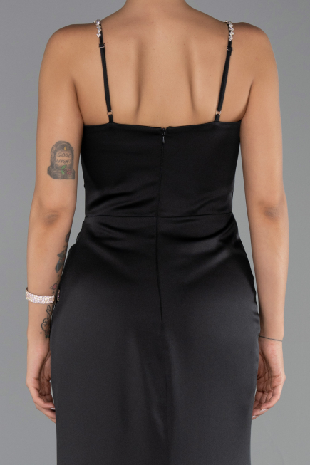 Robe de Soirée Longue Satin Noir ABU6499