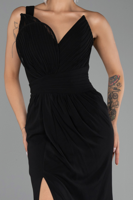 Robe de Soirée Longue Mousseline Noir ABU6500