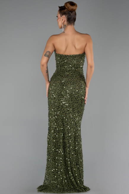 Robe de Soirée Longue Squameuse Kaki ABU6503