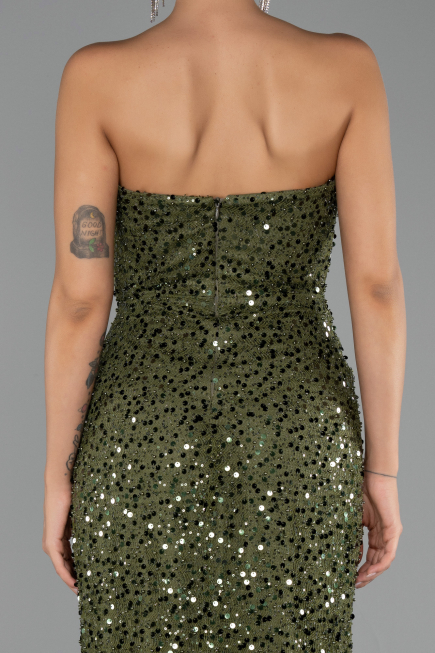 Robe de Soirée Longue Squameuse Kaki ABU6503