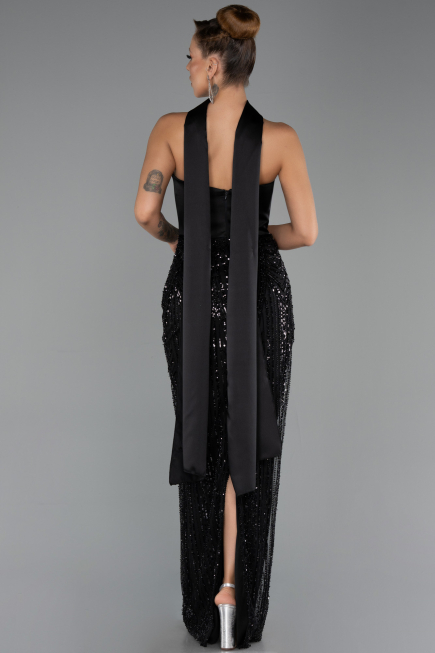 Robe de Soirée Longue Squameuse Noir ABU6528