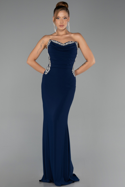 Robe Queue de Poisson Longue Bleu Marine ABU6505