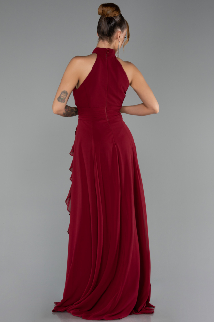 Robe de Soirée Longue Mousseline Rouge Bordeaux ABU6506