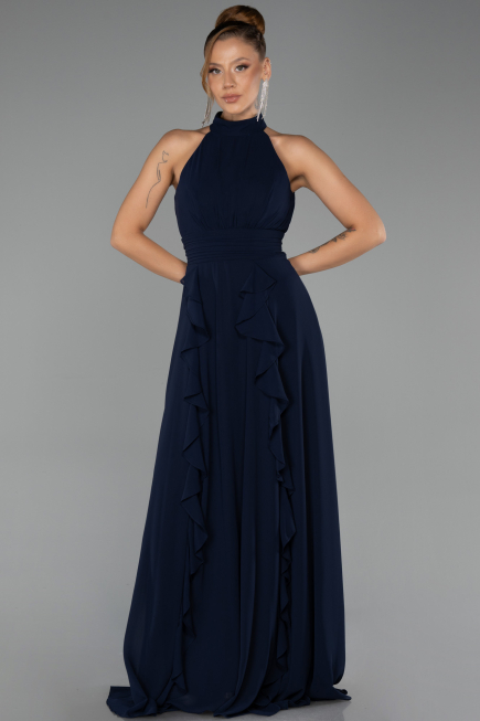 Robe de Soirée Longue Mousseline Bleu Marine ABU6506