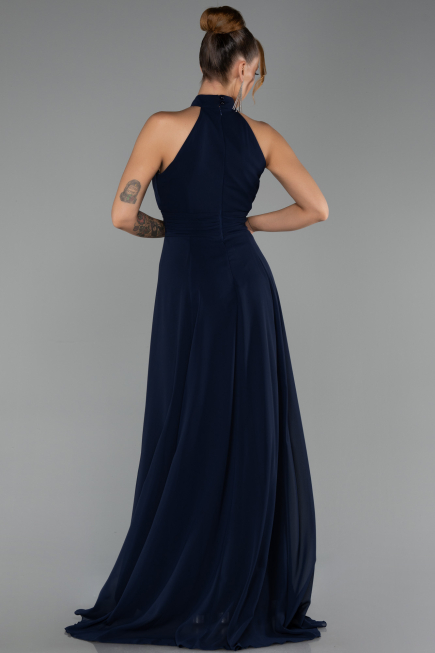 Robe de Soirée Longue Mousseline Bleu Marine ABU6506