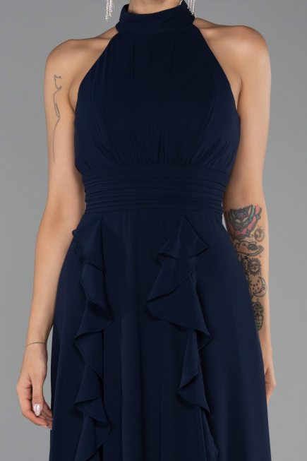 Robe de Soirée Longue Mousseline Bleu Marine ABU6506
